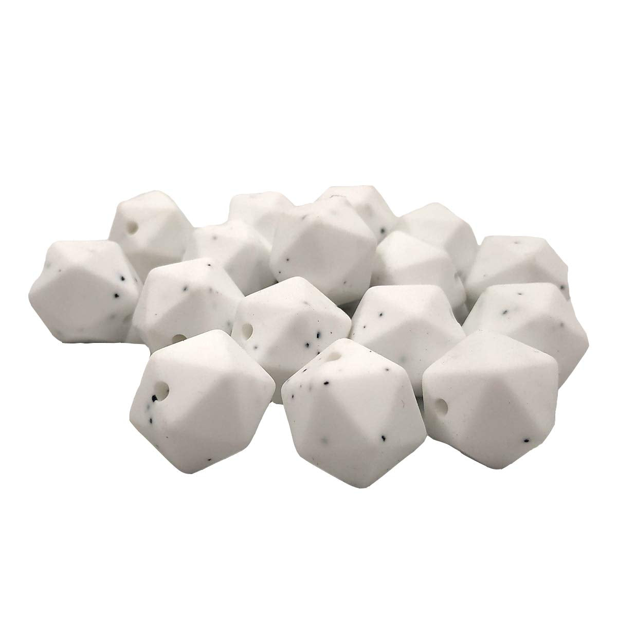 Arakierst 30pcs Silicone Polygon Pearl Beads for Pen 17mm Silicone Geometric Icosahedron Bead for Keychain Mom Lanyard Craft Jewelry Making