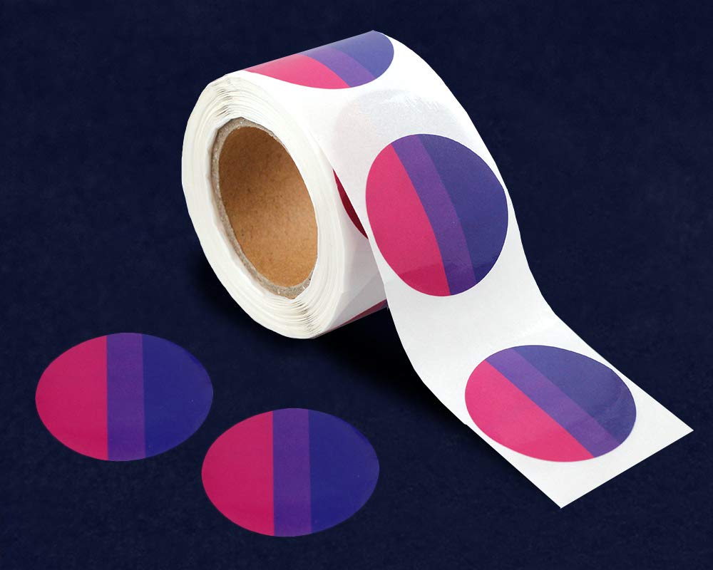 250 Circle Bisexual Pride Stickers on a Roll - LGBTQ Bi-Pride Round Shaped Stickers