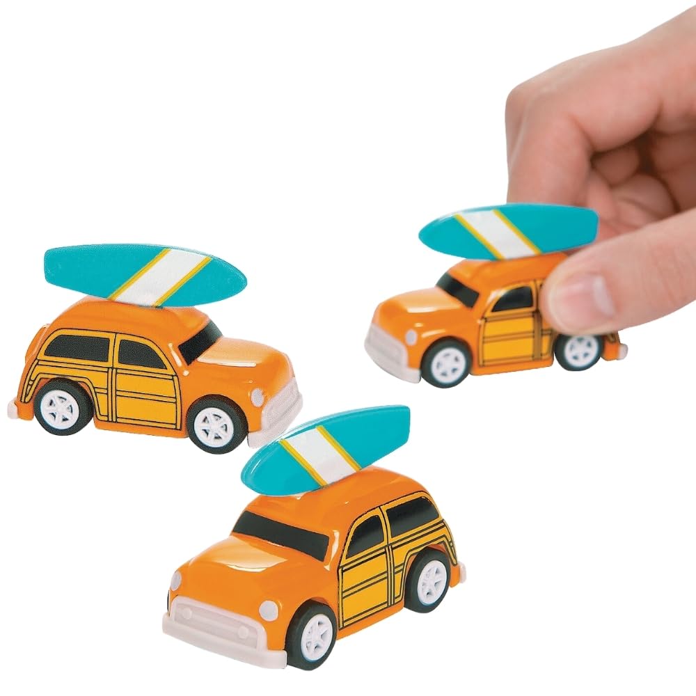 Fun Express - Woody Pullback Vehicles - Fun Toy Cars Boats & Racers with Pullback Action - Engaging Play for Kids - Durable Plastic Construction