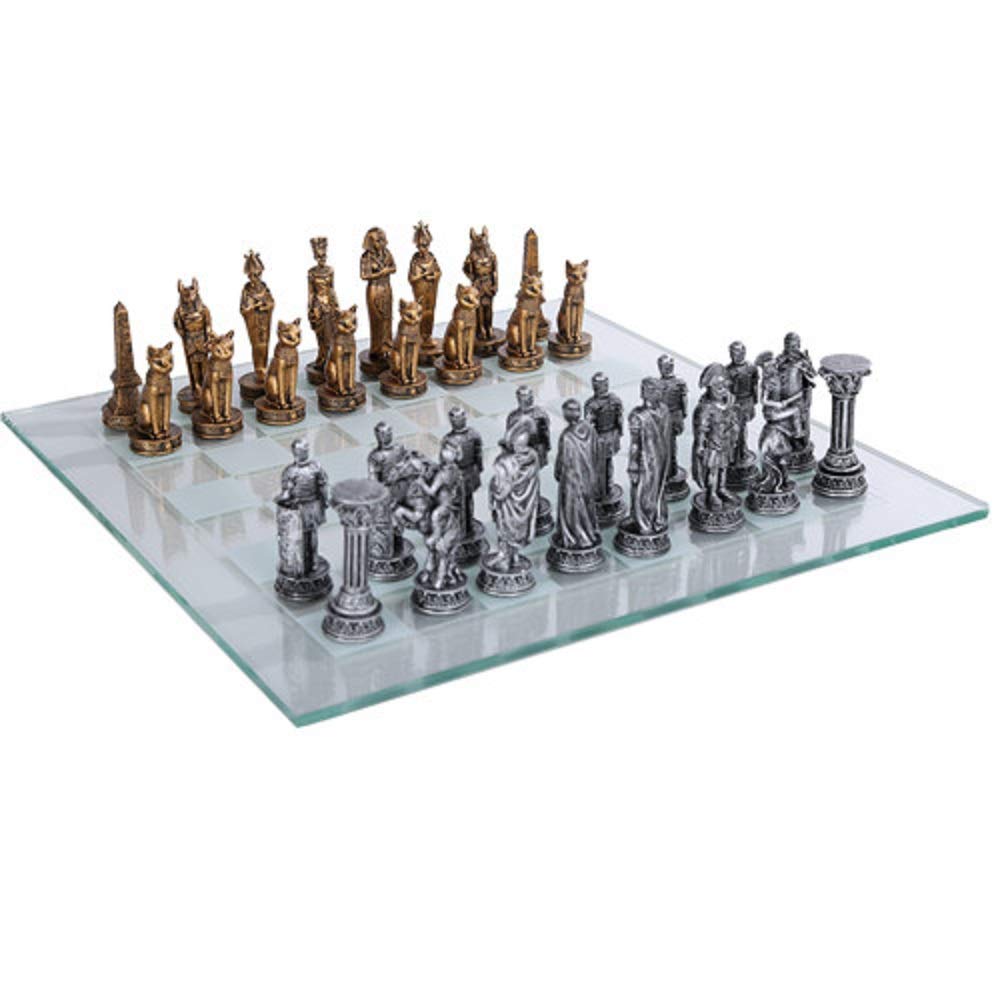 Pacific Giftware Romans vs Egyptians Chess Set with Glass Board - Historical Themed Collectible Game Set