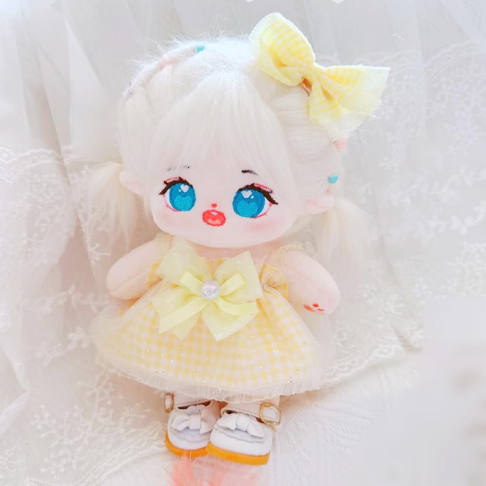 niannyyhouse 10cm-15cm 20cm Plush Doll Clothes Headdress Dress Stuffed Toy Dressup Compatible with 17cm Labubu Doll (Yellow, 20cm)