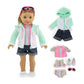 18 Inch Doll Swimsuit Set 7 Piece Beach Surfer Outfit - Emily Rose Rash Guard Denim Shorts Sunglasses Sandals - Doll NOT Included - Fits American Girl