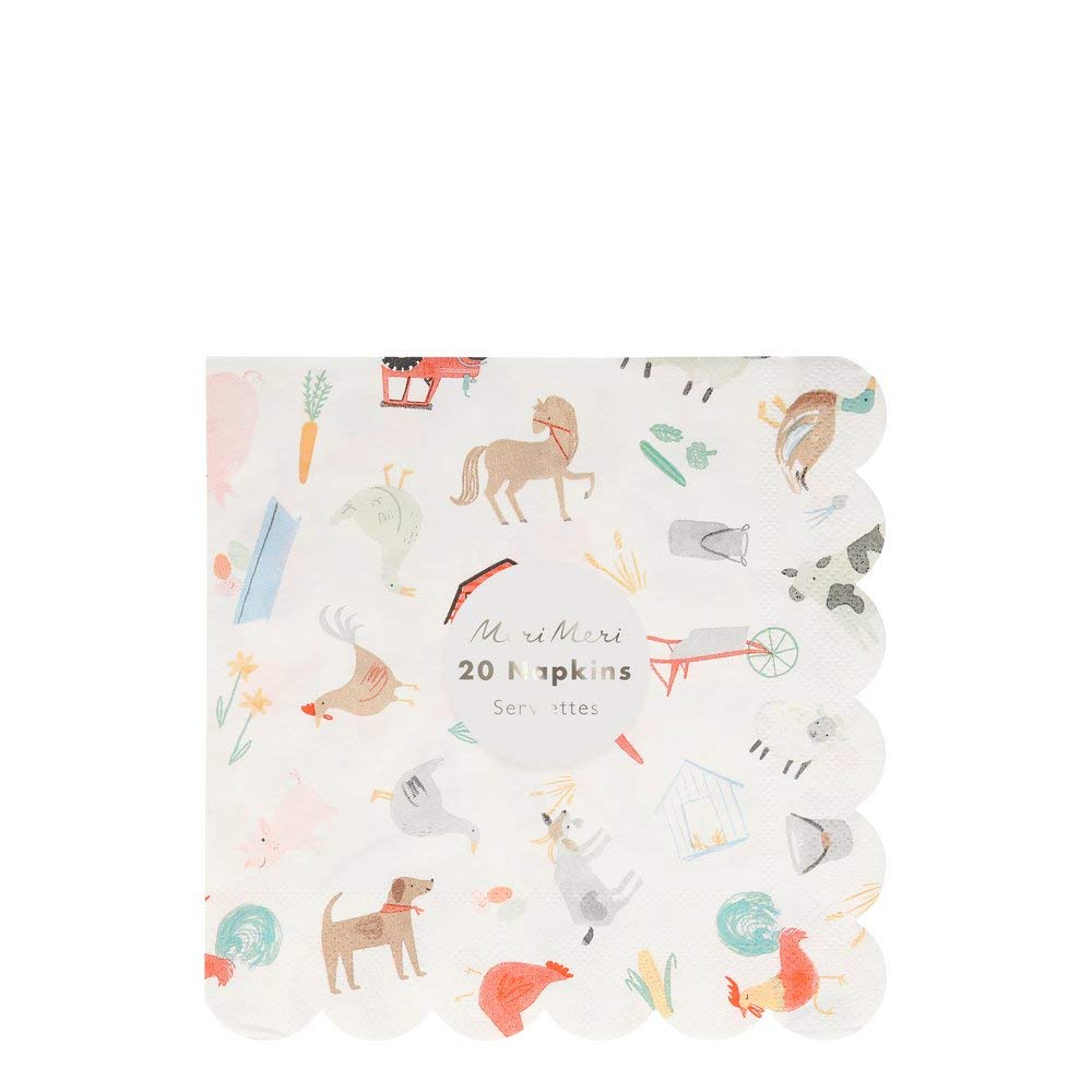 Meri Meri On The Farm Large Napkins (Pack of 20), Thick & Absorbent 3-Ply Paper Napkins, Disposable