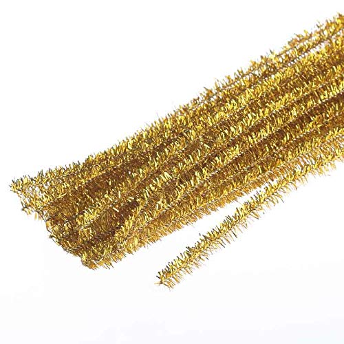 Pack of 300 Gold Purple and Green Metallic Tinsel Pipe Cleaners. Fuzzy Stick Tinsel Stems Mardi Gras Arts and Crafts Shapes, Flowers, Animals, Figures