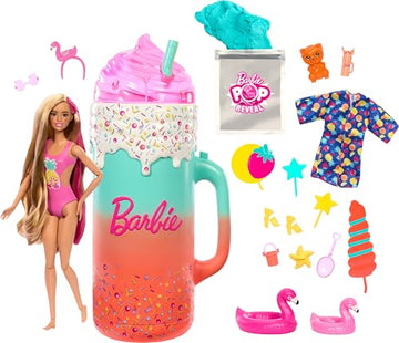 Barbie Pop Reveal Doll & Accessories, Rise & Surprise Fruit Series Gift Set with Scented Doll & Squishy Pet, Color Change, Moldable Sand & More, 15+