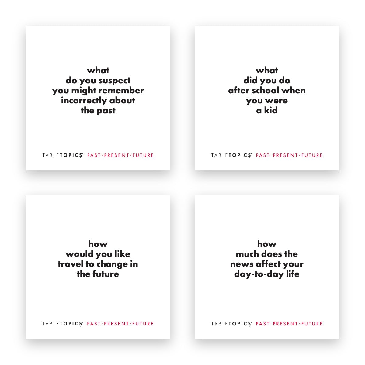 TableTopics Past Present Future - 135 Thought Provoking Conversation Cards. Gifts for Men, Women, Grandparents, Professional - Celebrate The Past