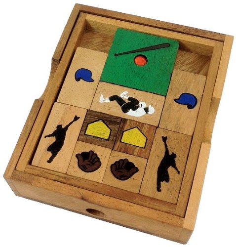 Baseball Field - Wooden IQ Sliding Block Klotski Brain Teaser Puzzle - Travel Game Gift