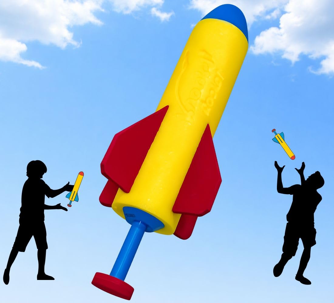 Knock-It Rocket, Flying Rocket Toy, Hand Launch Outdoor Toy with Built-in Launcher, No Batteries, No Assembly, Waterproof Foam Backyard, Beach & Park