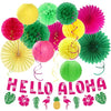 Hawaiian Aloha-Luau Flamingo Party-Decorations Supplies - 21pcs Hello Banner,Pool Paper Lanterns Honeycomb,Beach Theme Streamers Garland,Tissue Pom