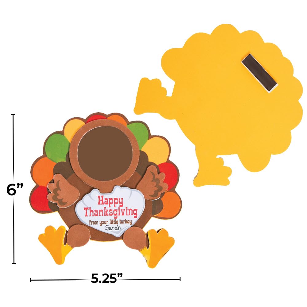 Fun Express Thanksgiving Turkey Picture Frame Magnet Craft Kit - Makes 12 Fall Crafts for Kids Ages 4-8 | DIY Foam Activities for Classroom, Party