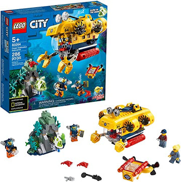 LEGO City Ocean Exploration Submarine 60264, with Submarine, Coral Reef Setting, Underwater Drone, Glow in The Dark Anglerfish Figure and 4 Explorer