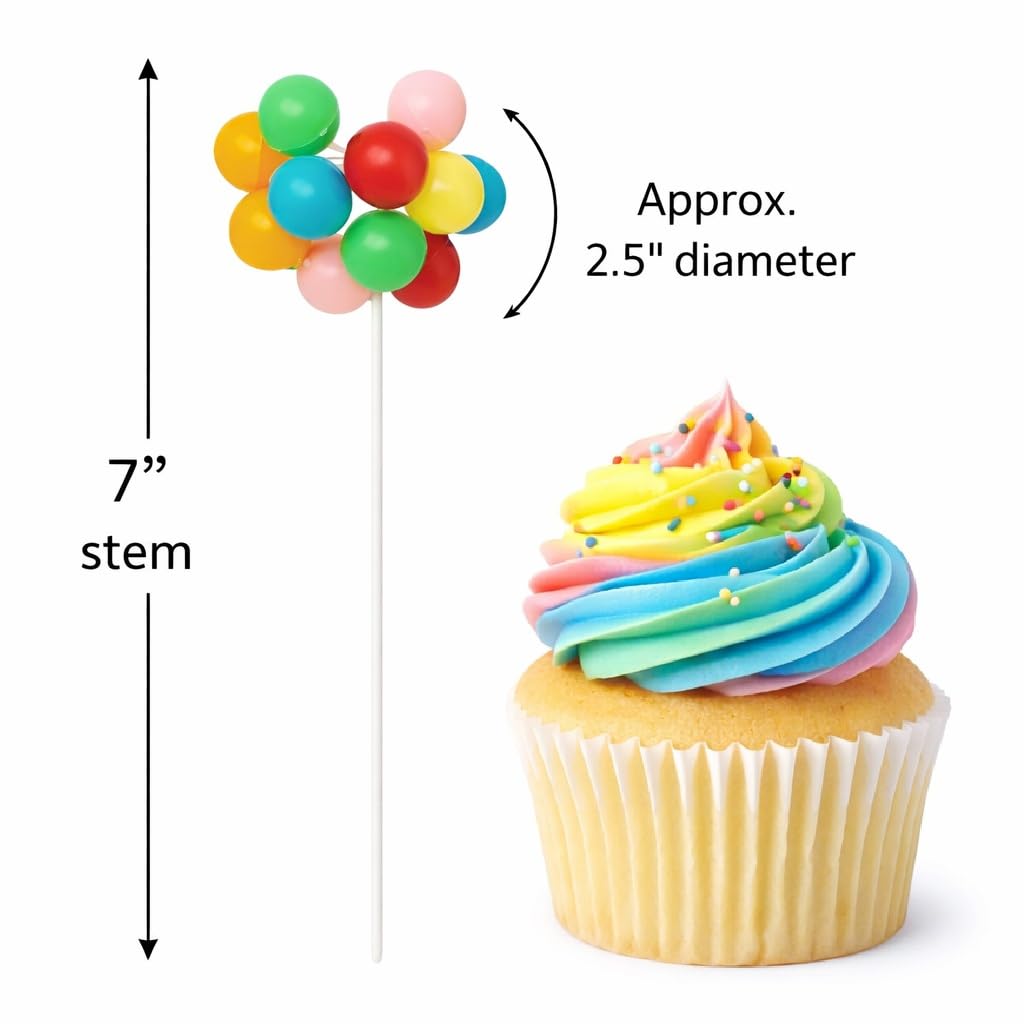 Rainbow Balloon Cluster Cake & Cupcake Decorative Topper & Pick - 8 Clusters Per Pack, 7 Inch Long