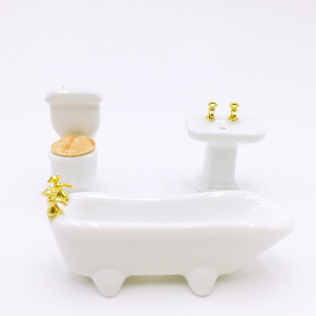 Jili Online 3PCS/Set 1/24 Dollhouse Miniature Decor Porcelain Bathroom Furniture - White