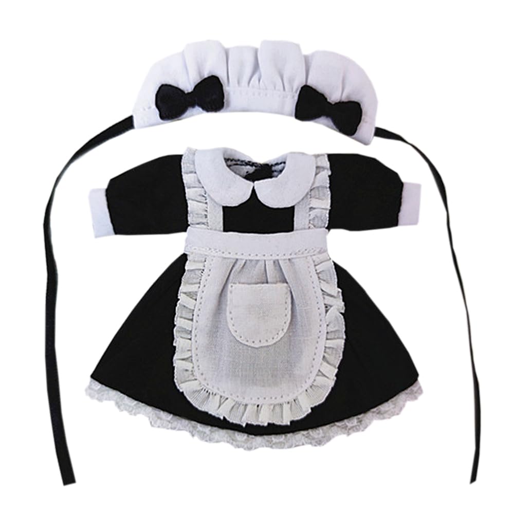 niannyyhouse OB11 Doll Clothes Headdress Dress Apron, 1/12 Scale Maid Set, Action Figure Outfit (Black)