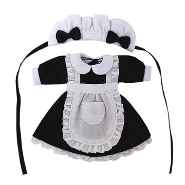 niannyyhouse OB11 Doll Clothes Headdress Dress Apron, 1/12 Scale Maid Set, Action Figure Outfit (Black)