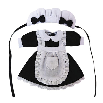 niannyyhouse OB11 Doll Clothes Headdress Dress Apron, 1/12 Scale Maid Set, Action Figure Outfit (Black)