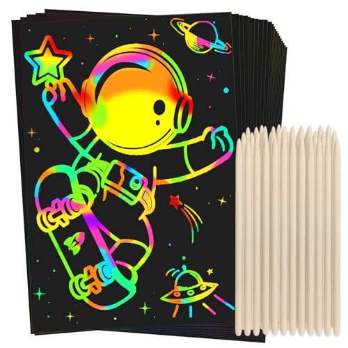 ZMLM Scratch Rainbow Art Paper Set - 100Pcs Magic Scratch Off Art Craft Supplies Kits for Kids Girls Boys Black Scratch Notes Sheet Doodle Pad for Fun