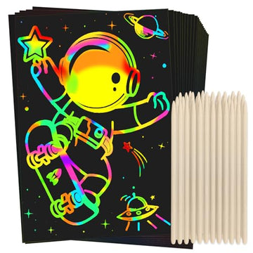 ZMLM Scratch Rainbow Art Paper Set - 100Pcs Magic Scratch Off Art Craft Supplies Kits for Kids Girls Boys Black Scratch Notes Sheet Doodle Pad for Fun