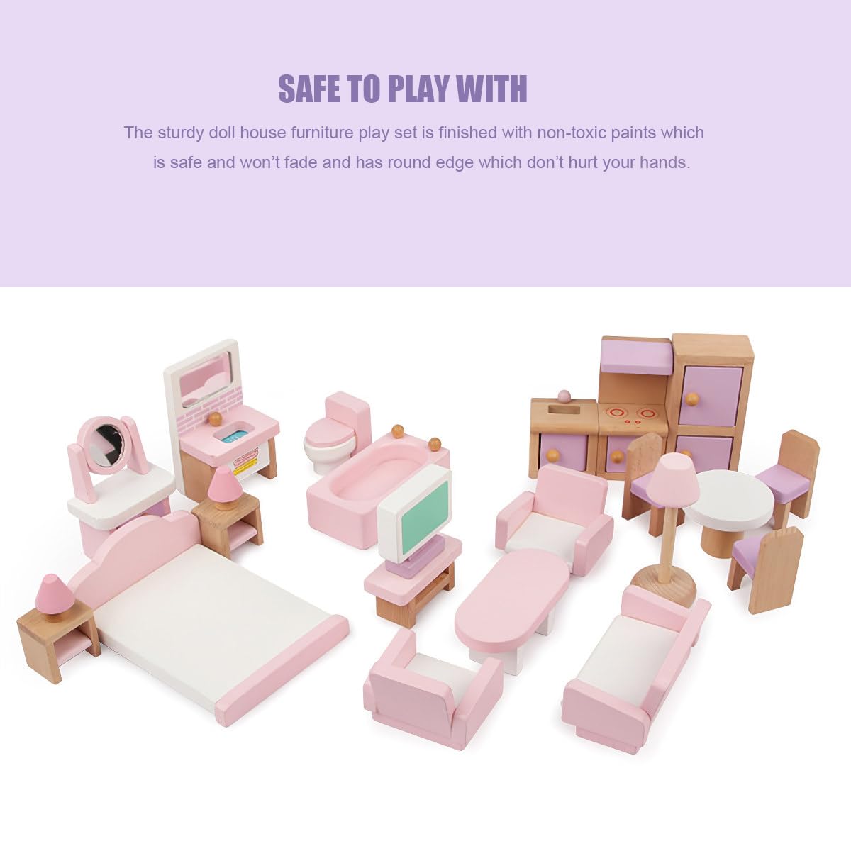 22 Pieces Wooden Mini Furniture Accessories 1:12 Scale Mini Wooden Furnishings for Mini Living Room,Kitchen,Dining Room,Bedroom,Bathroom