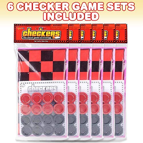 Gamie Checkers Board Game for Kids, Set of 6, Classic Checkers with Red and Black Pieces, Fun Travel Games for Kids and Adults, Cool Birthday Party