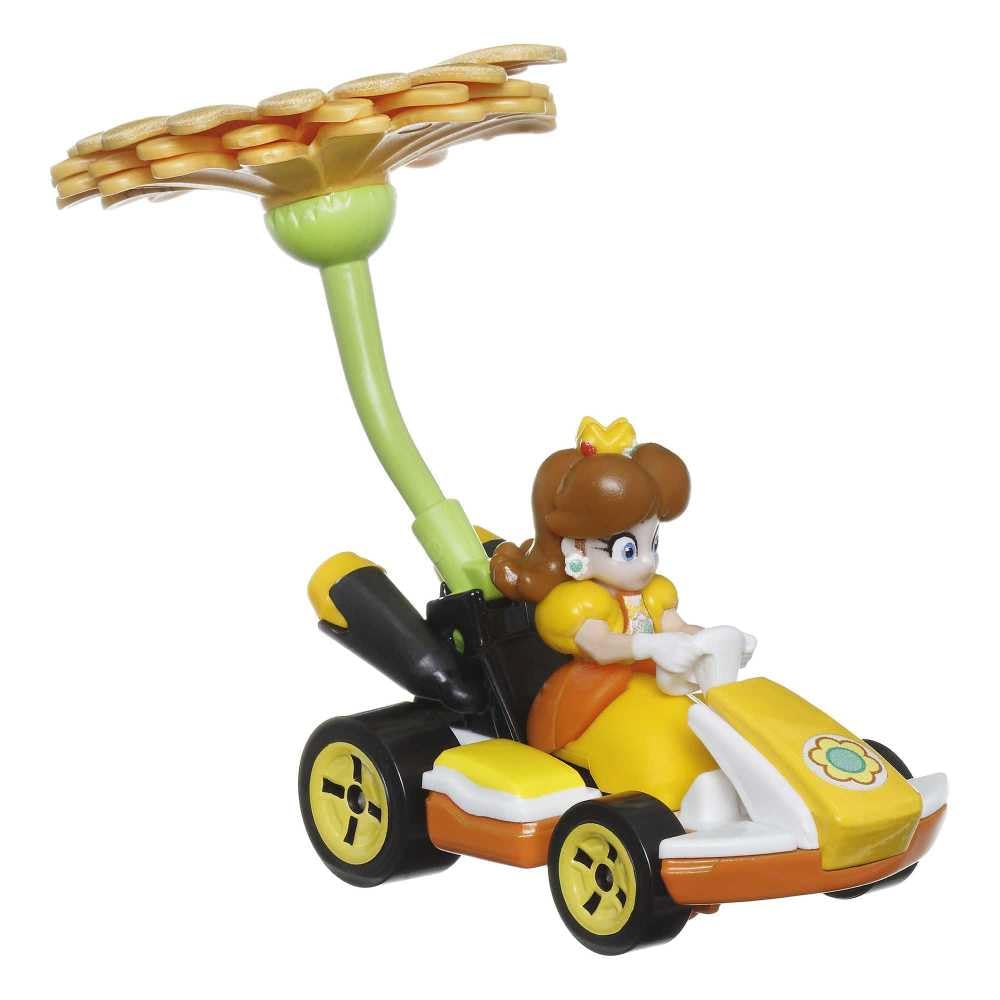 Hot Wheels 1:64 Scale Mario Kart | Princess Daisy Standard Kart + Flower Glider