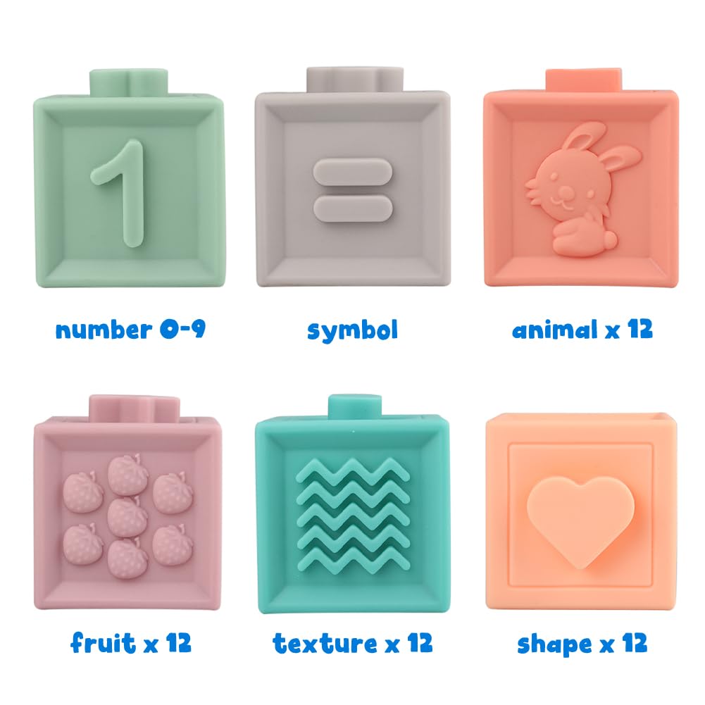Litand Soft Stacking Blocks for Baby - Sensory Montessori Toys Toddler Activities - Gifts for Boy Girl 6 9 12 18 Months 1 2 3 Year Old Birthday