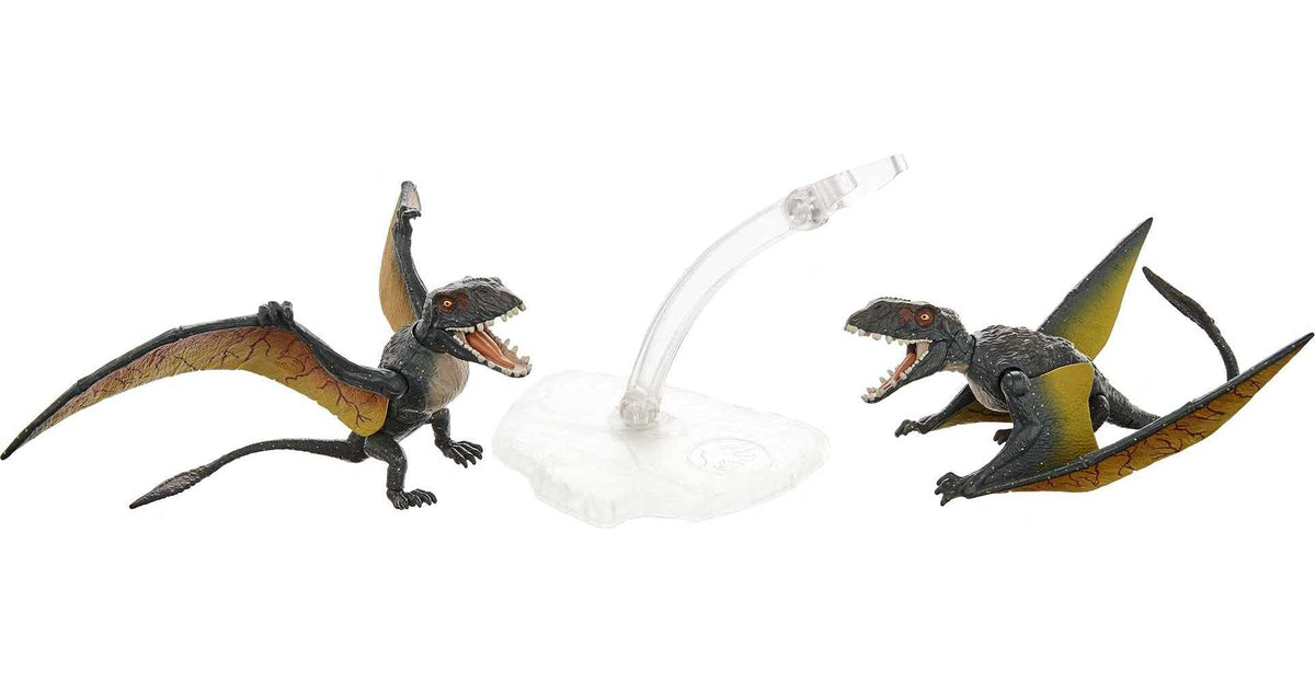 Jurassic World Toys World Amber Collection Dimorphodon Flying & Crouching Dinosaur Figure Collectibles 2-Pack Toy 6-in Scale, Posable Joints,