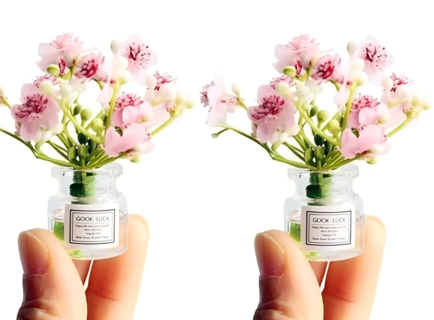 Miniature Flowers in Vase Set - 1:6 Scale Dollhouse Décor with Realistic Details, Tiny Floral Arrangements for Micro Landscape, Train Platform