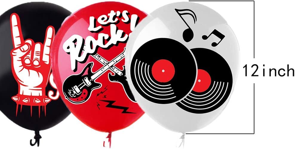 Rock and Roll Party Decoration Balloons 12'' Latex Balloons for Music Theme Party Decorations 1950's Birthday Party Supplies 50s 60s Rock Party Favors