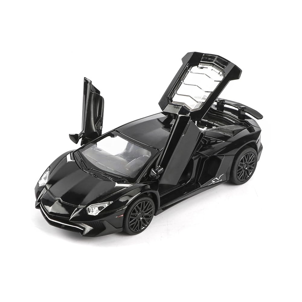iLooboo Alloy Collectible Black Aventador Toy Car Model Pull Back Die-Cast Vehicle with Lights and Sound
