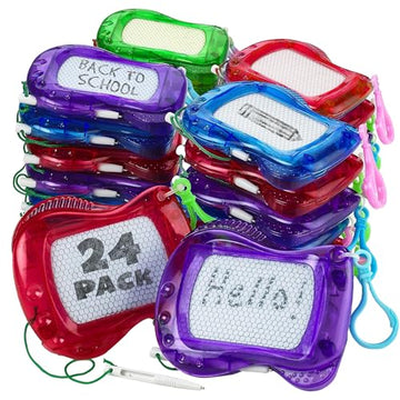 Pack of 24 Mini Magnetic Drawing Board for Kids - Backpack Keychain Clip Drawing Boards, Erasable Doodle Sketch Writing Pad, Birthday Kids Party