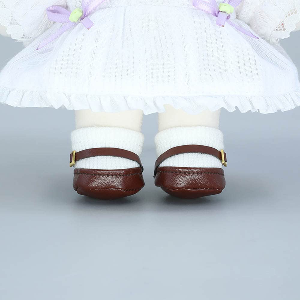 niannyyhouse 20cm Plush Doll Small Square Shoes Leather Shoes 8in Doll Accessories Dress Up (Wine Red+Brown)