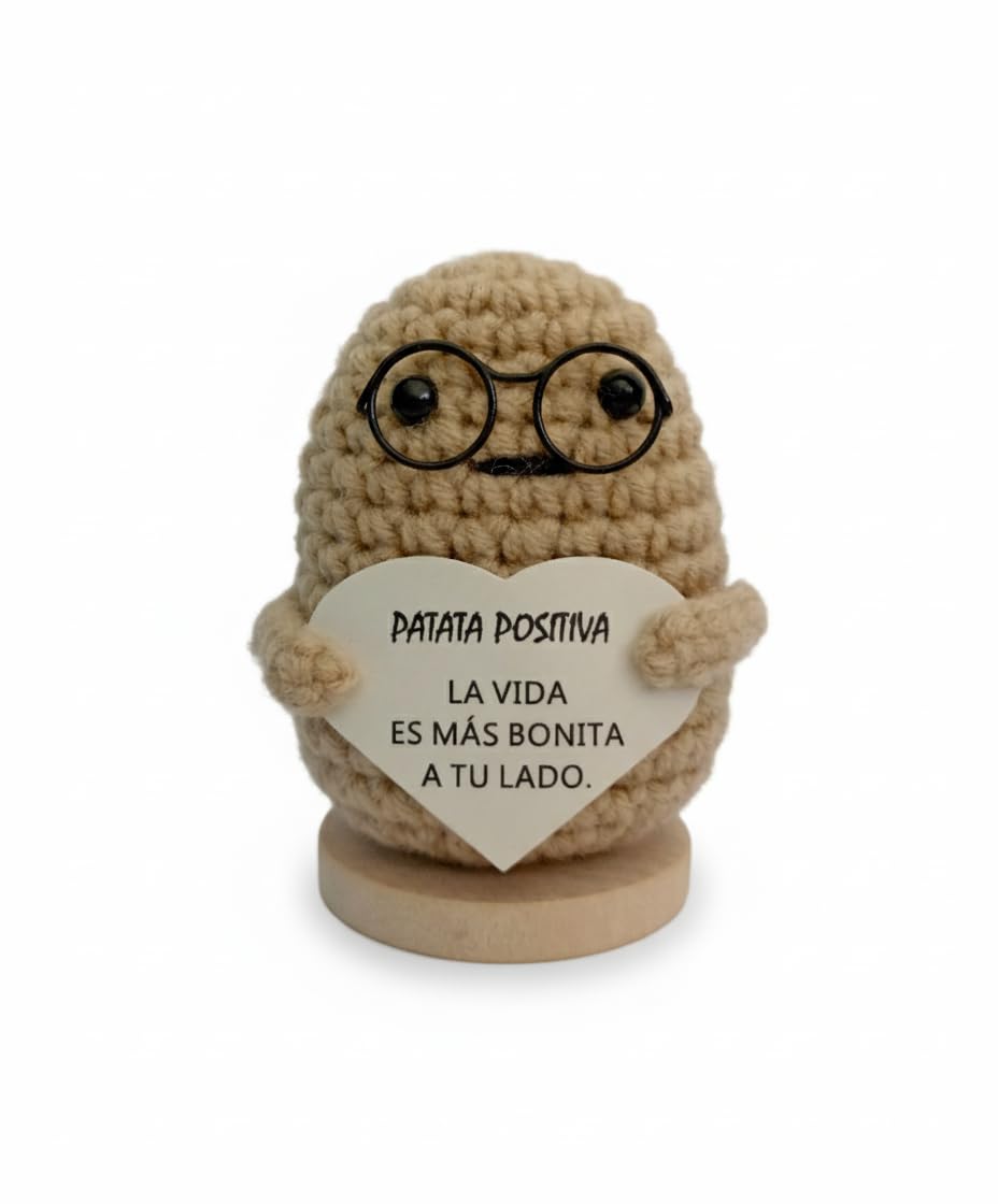 Famylux Positive Potato Doll - Handcrafted Crochet Doll with Heartfelt Message - Motivational Gift for Office and Home - Emotional Support - Light