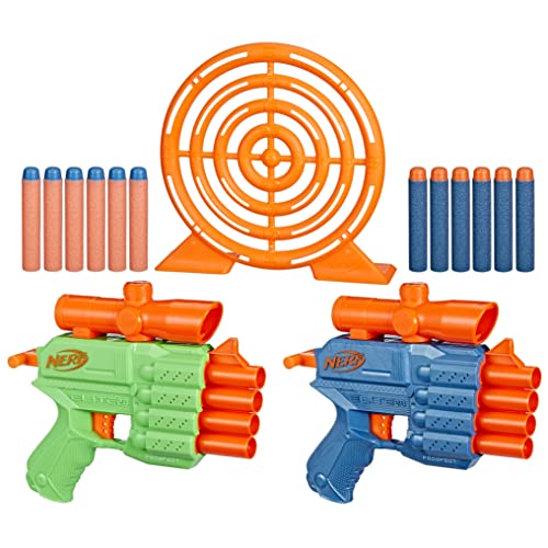 Nerf Elite 2.0 Face Off Target Set, Includes 2 Dart Blasters & Target & 12 Elite Nerf Darts, Toy Foam Blasters for Kids Outdoor Games
