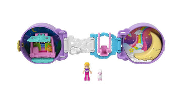 Polly Pocket Pajama Party Sleepy Pets Compact, Travel Toy with Micro Doll & Sheep Figure