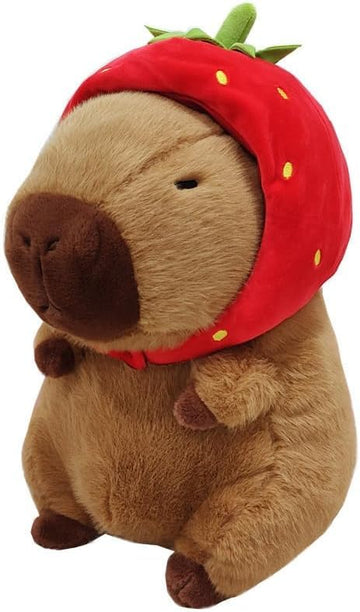 Sebil Capybara Plush Stuffed Animal with Turtle Backpack for Kids Adults Birthdays Valentines Gift (Strawberry)
