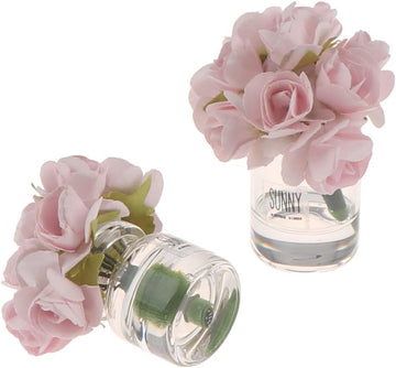 2 Pcs Pink Dollhouse Miniature Flowers Dollhouse Mini Vase with Flower Dolls House Flower Glass Vase 1:12 Scale Dollhouse Miniature Flower in Vase