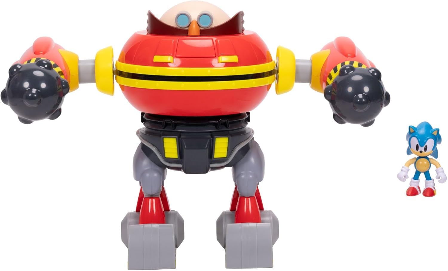 JAKKS Pacific Sonic The Hedgehog 2.5" Action Figure Hammer Egg Robot Deluxe Playset. 360 Degree Spin Attack and Projectile Cannon Arms! 3 Strikes