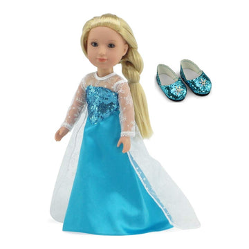 Emily Rose 14" Doll Ice Princess Dress Costume Set - Sparkly Snowflake Shoes Included | Fits 14-14.5" Hard Body Dolls | USA Brand | Doll NOT Included