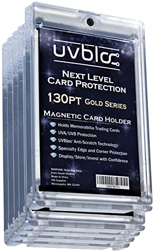 UVBLOC 130pt One Touch Card Holders (5 Pack) Magnetic Baseball Card Sleeves for Trading Thick Jersey Patch Cards Hard Case Protectors Sports Football