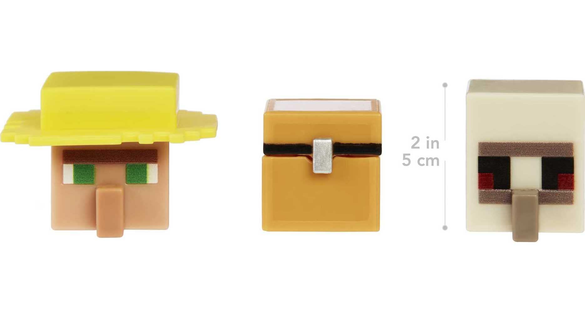 Minecraft Mob Head Minis Villager Guarding Iron Golem Pack with 2 Action Figures & Accessories, Incudes Authentic Pixelated Video-Game Characters