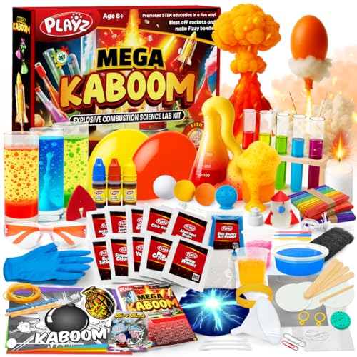 Playz Mega Kaboom! 150+ Explosive Science Experiments Kit for Kids Age 8-12 with 75 App & Video Guided Experiments - Chemistry Set STEM & Educational