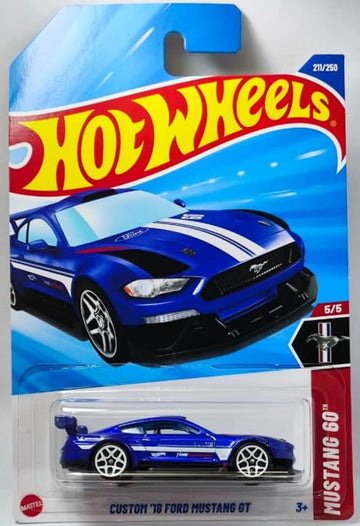 Hot Wheels Custom '18 Ford Mustang GT [Dark Blue] Mustang 60 5/5, 211/250, 1:64 Scale Diecast Vehicle