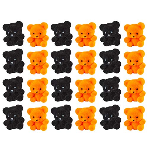 Factory Direct Craft Package of 24 Flocked Orange and Black Miniature Teddy Bears - Tiny Bear Shaped Figurines (Size: 1 inch)