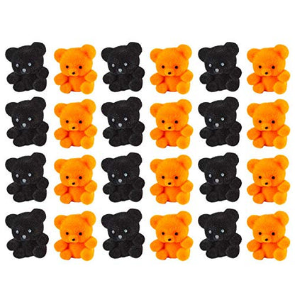 Factory Direct Craft Package of 24 Flocked Orange and Black Miniature Teddy Bears - Tiny Bear Shaped Figurines (Size: 1 inch)