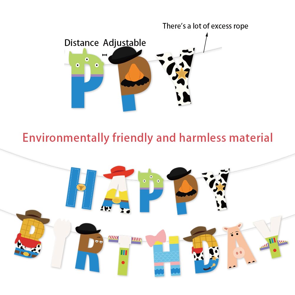 Cartoon Toy Birthday Banner And Garland - Decorative Items For Cartoon Story Party - Theme: Cowboys And Space Heroes - Reusable Party Banner - Indoor