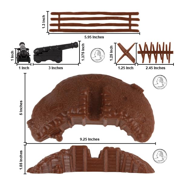 BMC CTS Redoubt Position & Naval Cannon - 12pc Brown Plastic Army Men Playset