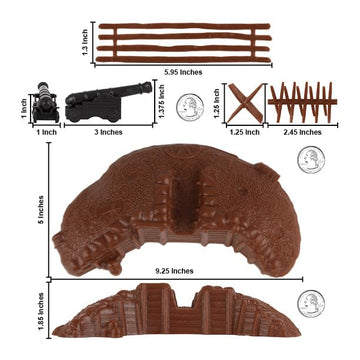 BMC CTS Redoubt Position & Naval Cannon - 12pc Brown Plastic Army Men Playset