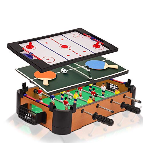 Point Games 3 in 1 Small Multi Game Set, Foosball, Air Hockey, Table Tennis - Portable Mini Arcade Table for Easy Carry - Perfect Arcade Gift