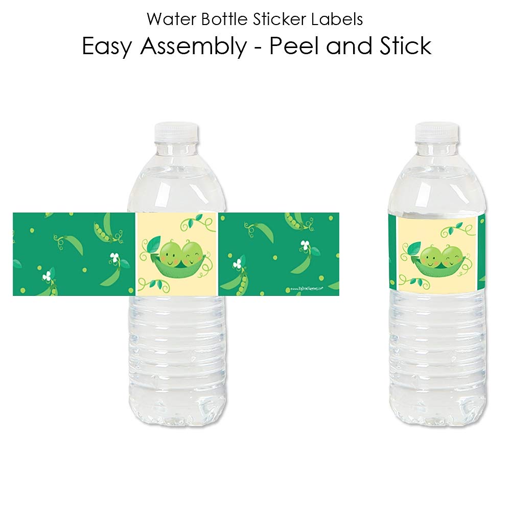 Big Dot of Happiness Double the Fun - Twins Two Peas in a Pod - Baby Shower or First Birthday Party Water Bottle Sticker Labels - Set of 20